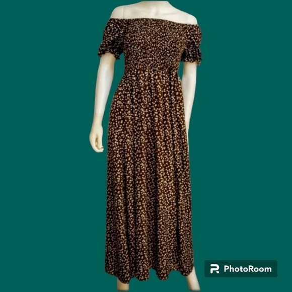 3/$30 SHEIN Brown Ditsy Floral Smock Puff Sleeve Retro Prairie Dress - Picture 1 of 12